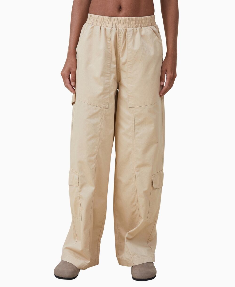 Cotton On Quinn Cargo Pant Tan Size 10 Elastic Waist Comfort Baggy Neutral